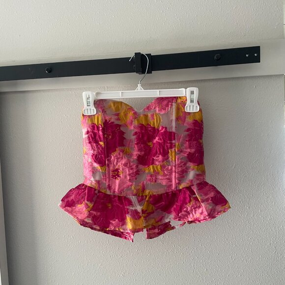 NWOT Altar'd State Floral Jacquard Peplum Corset Top - Picture 2 of 7